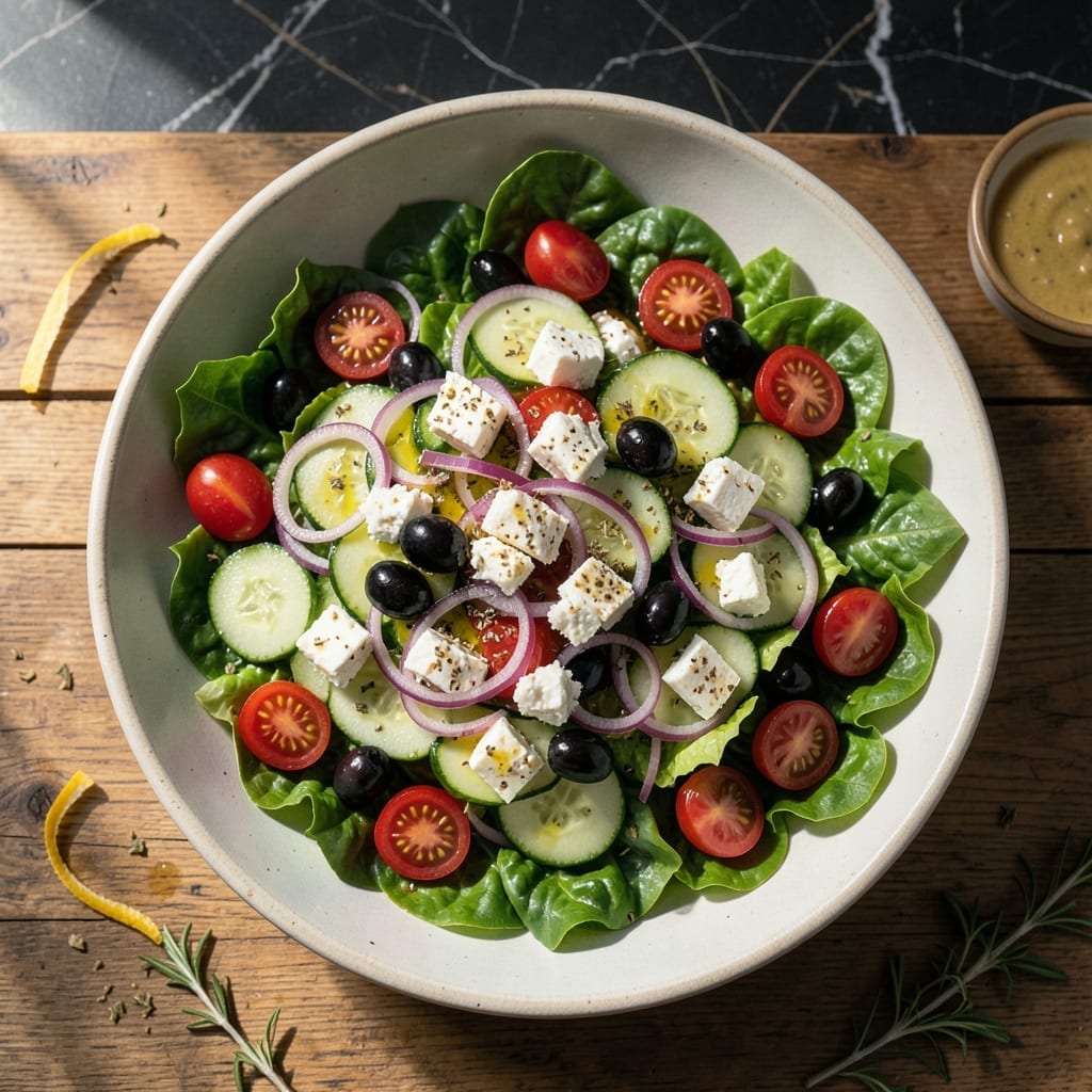 Greek Salad Recipe With Lettuce: Crisp Cucumbers and Briny Olives