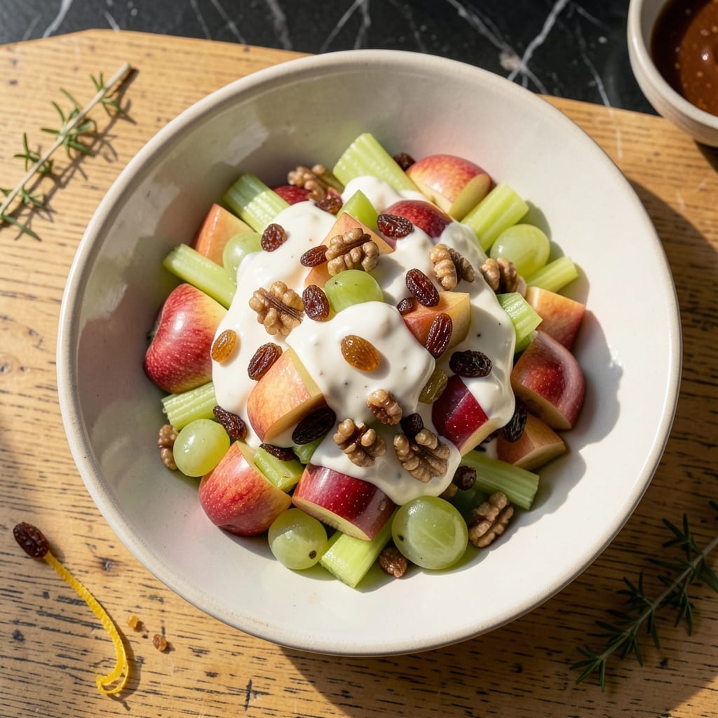 Recipe For Waldorf Salad With Raisins: Retro Creamy Crunch with Sweet Grapes Recipe For Waldorf Salad With Raisins: Retro Creamy Crunch with Sweet Grapes