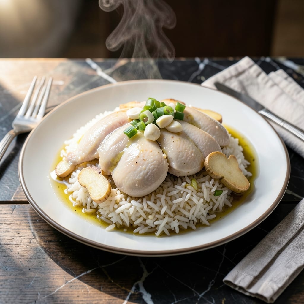 Hainanese Chicken Rice Recipe Pressure Cooker: Silky Poached Chicken and Fragrant Rice