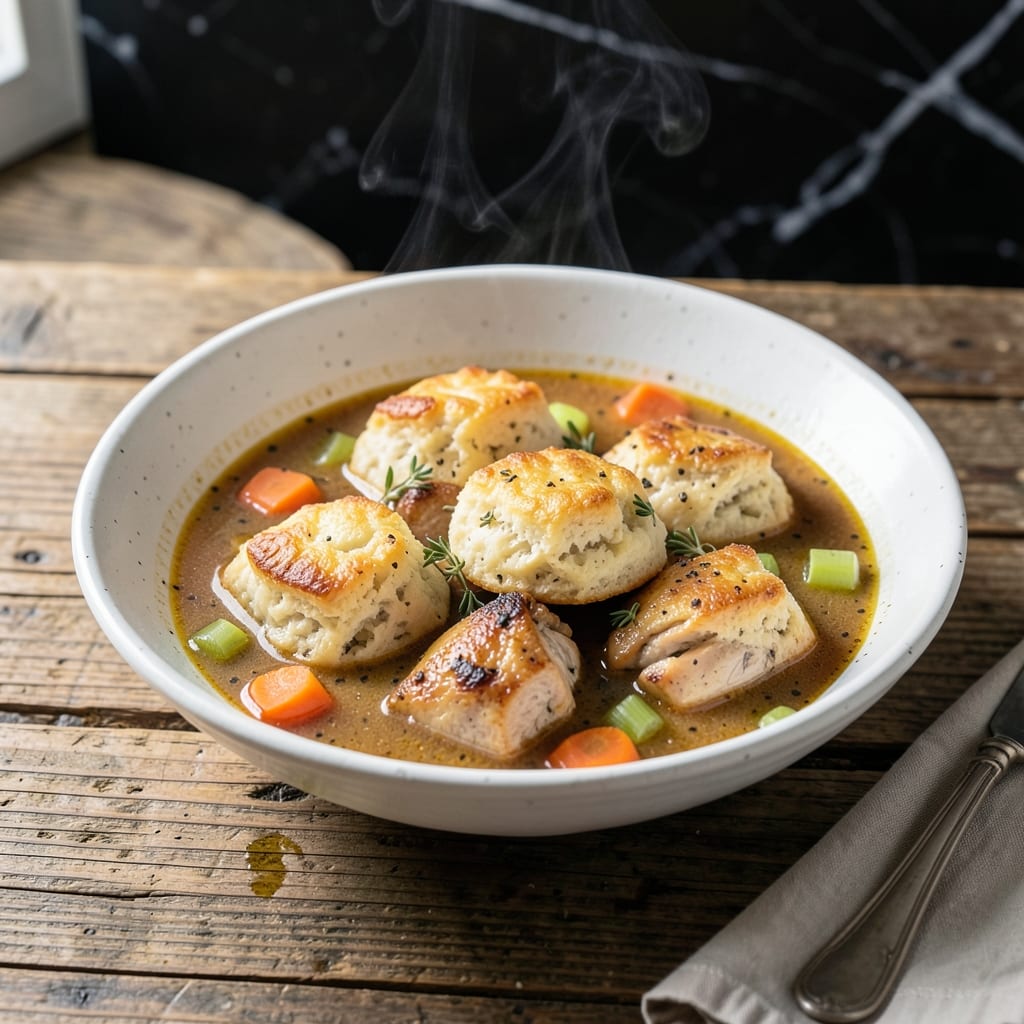 Homemade Chicken and Dumplings Recipe With Biscuits: Fluffy Pillows in Savory Broth