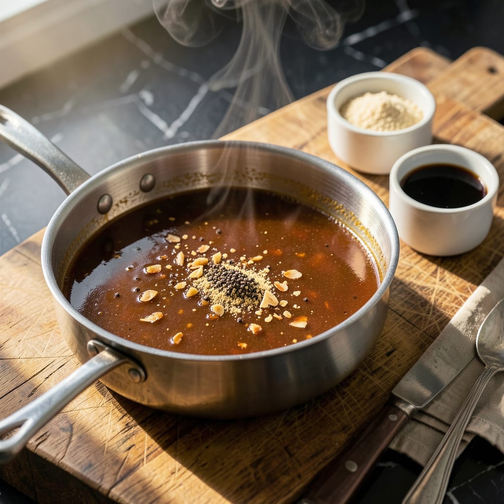 Visual representation of Arby's Au Jus Recipe: Savory Beef Dipping Magic for Roast Beef Sandwiches
