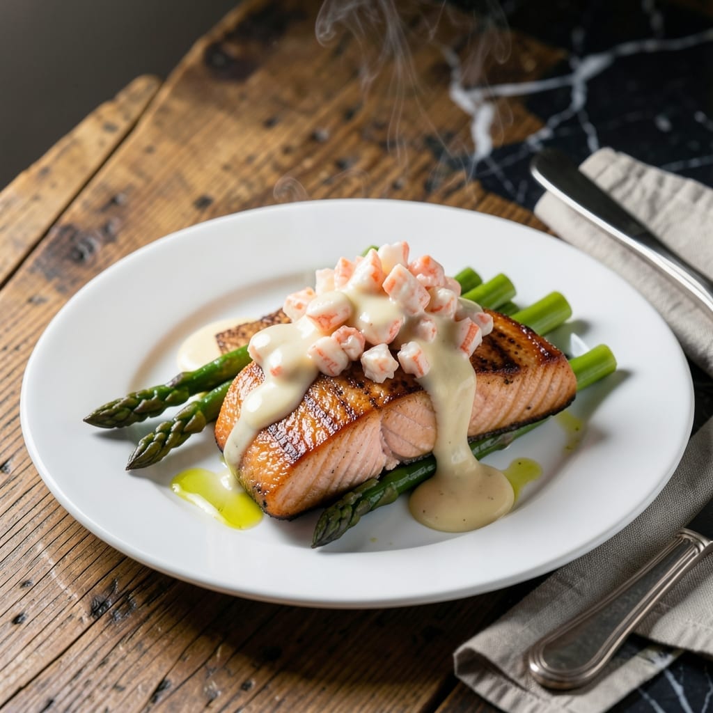 Salmon Oscar Recipe Maggiano's: Asparagus-Topped Elegance With Crab and Bearnaise Salmon Oscar Recipe Maggiano's: Asparagus-Topped Elegance With Crab and Bearnaise