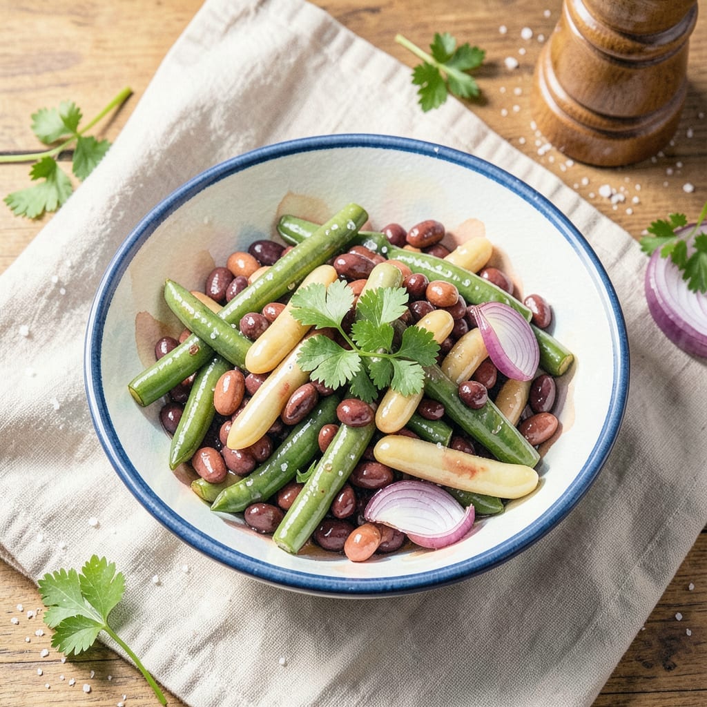 Recipe for Three Bean Salad With Fresh Green Beans: Crunchy Garden Medley With Zesty Dressing