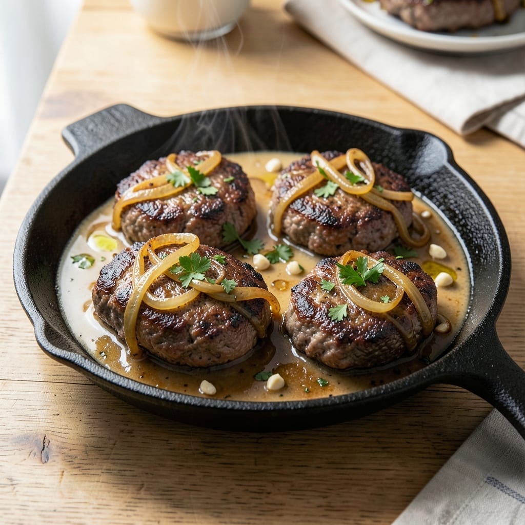 Hamburger Steak Recipe in Oven: Juicy Beef Patties With Onion Gravy