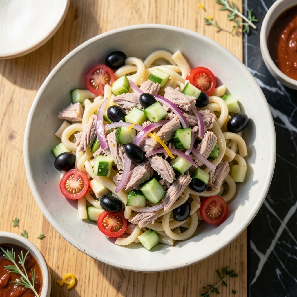 Tuna Pasta Salad Recipe No Mayo: Mediterranean Freshness With Lemon Zest Tuna Pasta Salad Recipe No Mayo: Mediterranean Freshness With Lemon Zest