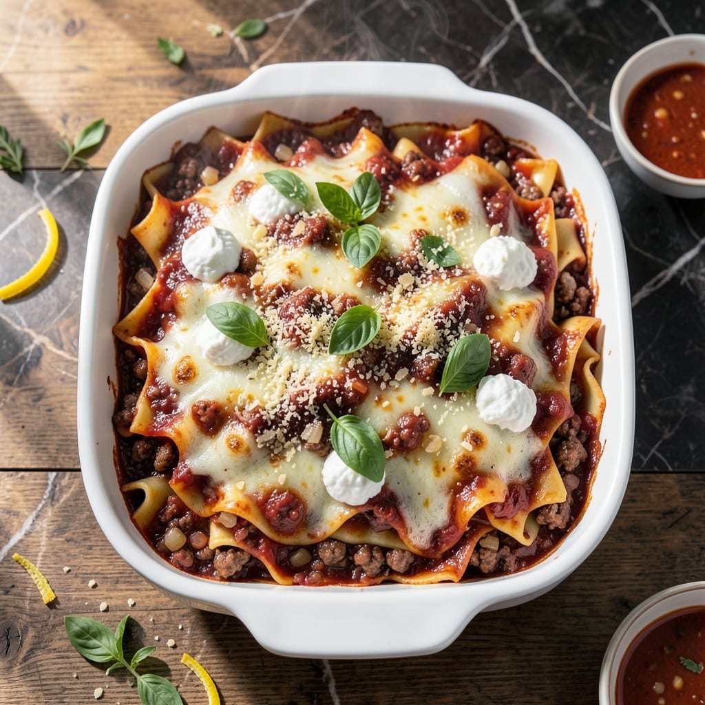 Lasagna Recipe With Ricotta And Ground Beef: Layered Italian Comfort With Meat Sauce
