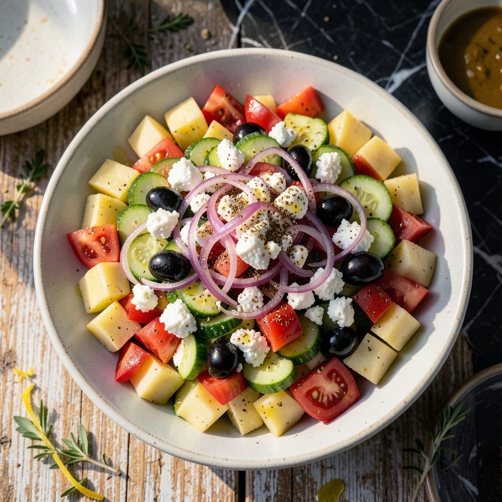 Authentic Greek Salad Recipe With Potato Salad: Mediterranean Layering with Rustic Charm