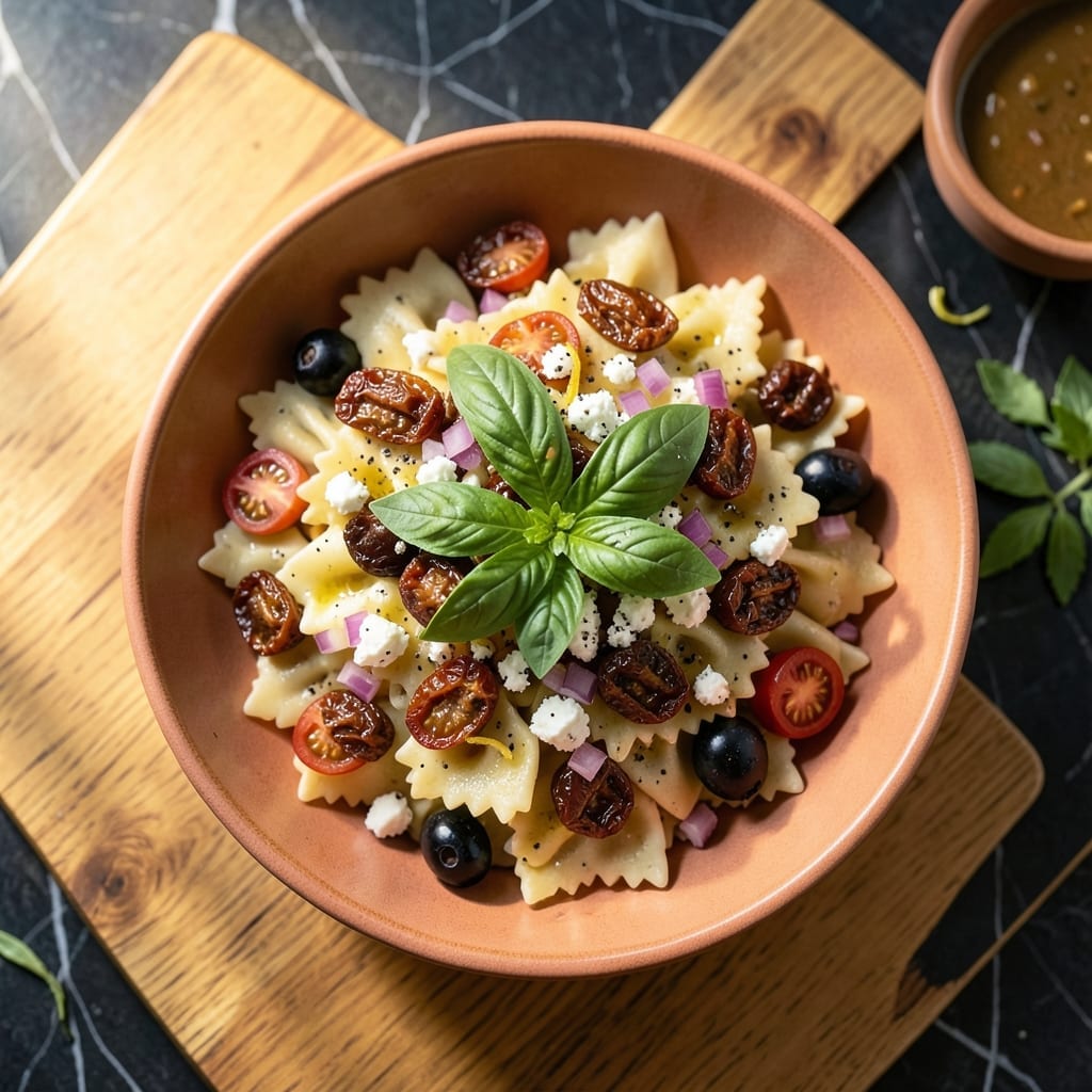 Bow Tie Pasta Salad Recipe With Sun Dried Tomatoes: Zesty Herbed Dressing With Chewy Bites