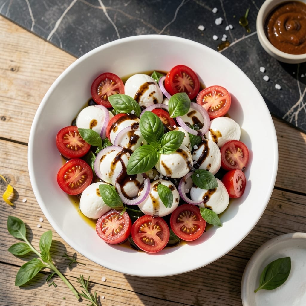 Caprese Salad Recipe With Small Mozzarella Balls: Pearl-Sized Bursts of Creamy Tomato Basil