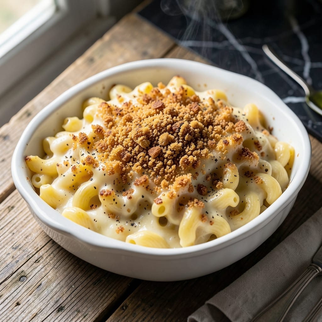 Mac N Cheese Recipe With Panko Bread Crumbs: Extra Crispy Topping Over Velvety Sauce Mac N Cheese Recipe With Panko Bread Crumbs: Extra Crispy Topping Over Velvety Sauce