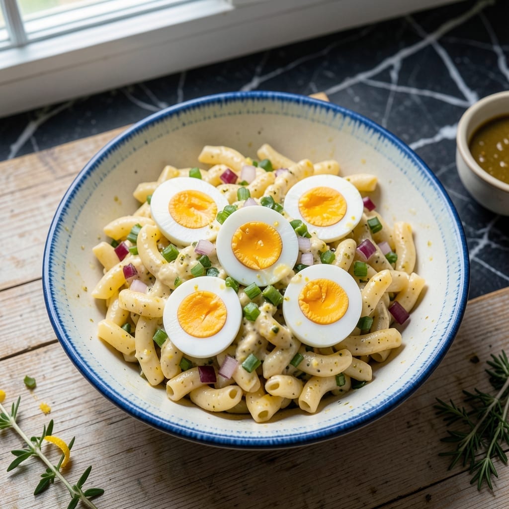 Macaroni Salad Recipe With Hard Boiled Eggs: Retro Potluck Creaminess With Mustard Zip