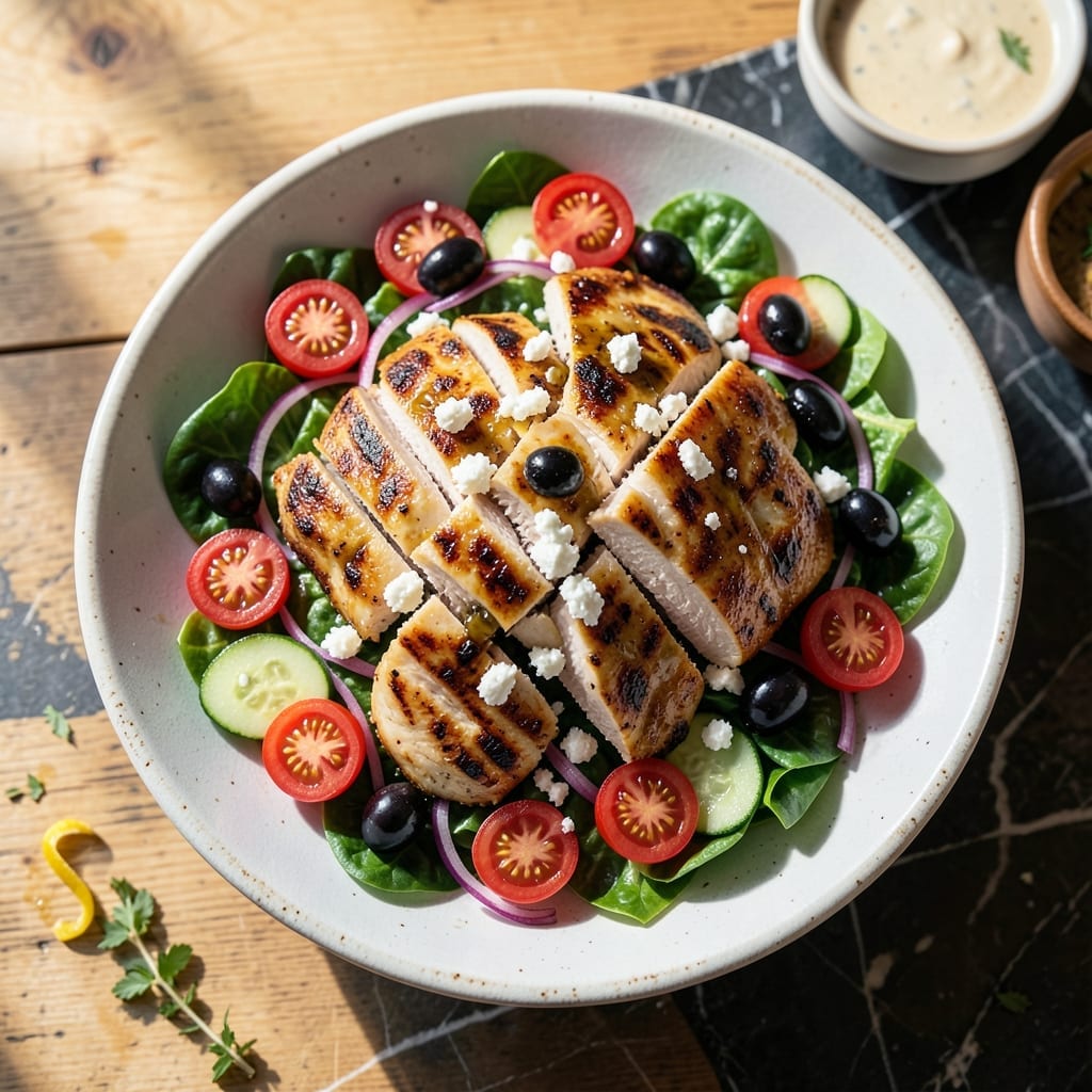 Greek Salad Recipe With Protein: Mediterranean Power Bowl With Grilled Chicken