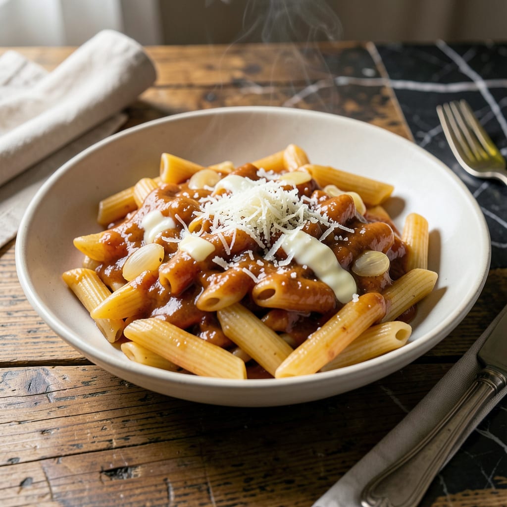 Bertolli Vodka Sauce Penne Recipe: Creamy Tomato Pasta with a Kick illustration with key details