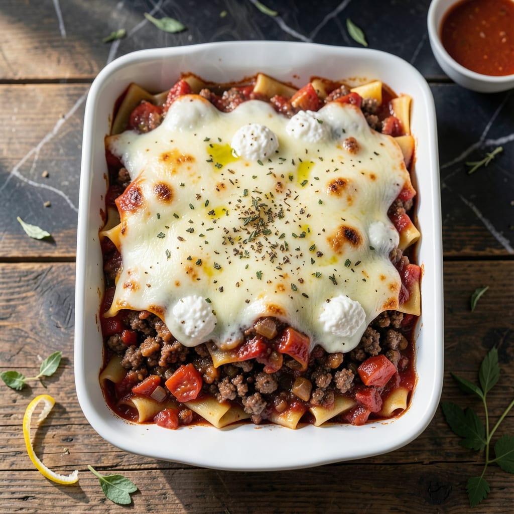 Better Homes and Gardens Lasagna Recipe: Layered Cheesy Indulgence illustration with key details