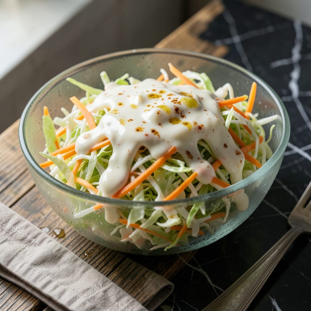 Bobby Flay's Coleslaw Recipe: Crunchy Tang With a Kick illustration with key details