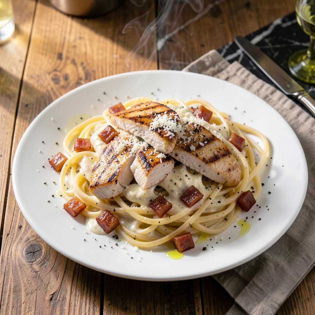 Visual representation of buca di beppo chicken carbonara recipe