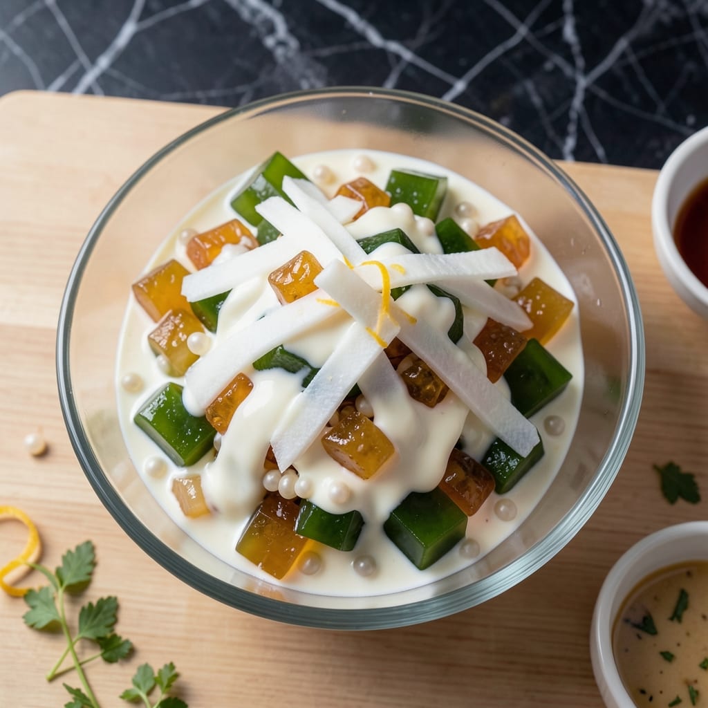 Complete buko pandan salad recipe with evaporated milk overview image