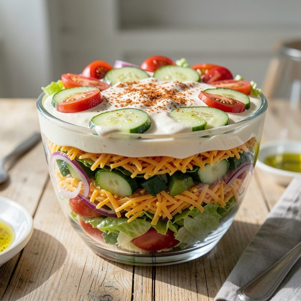 Seven Layer Salad Recipe With Miracle Whip: Nostalgic Potluck Layers in One Bowl