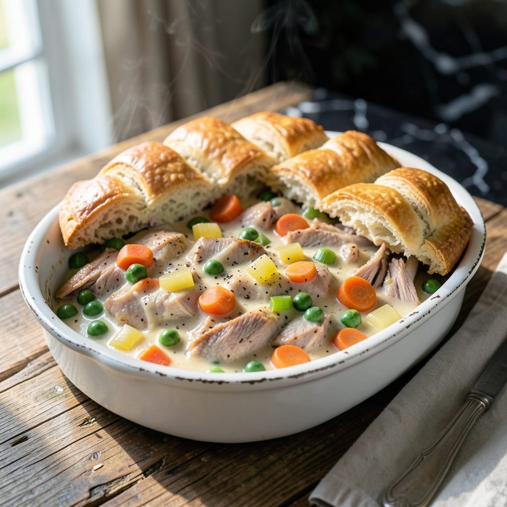 Old Fashioned Turkey Pot Pie Recipe With Biscuits: Grandma's Style Flaky Topping