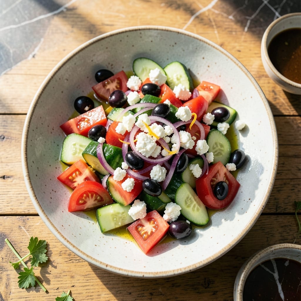 Recipe For Cucumber Tomato and Feta Cheese Salad: Greek-Inspired Garden Freshness
