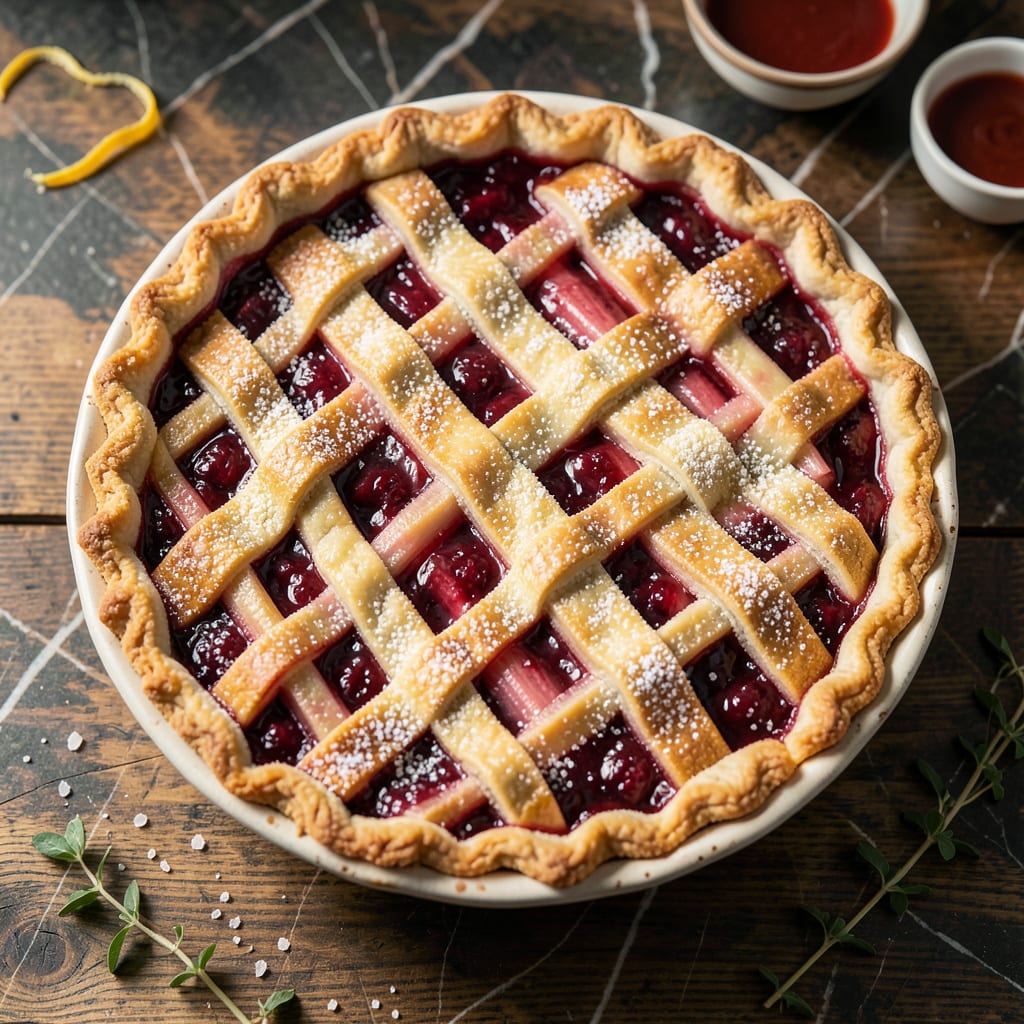 Visual representation of Canned Strawberry Rhubarb Pie Recipe: Tart Sweet Filling in a Flaky Crust