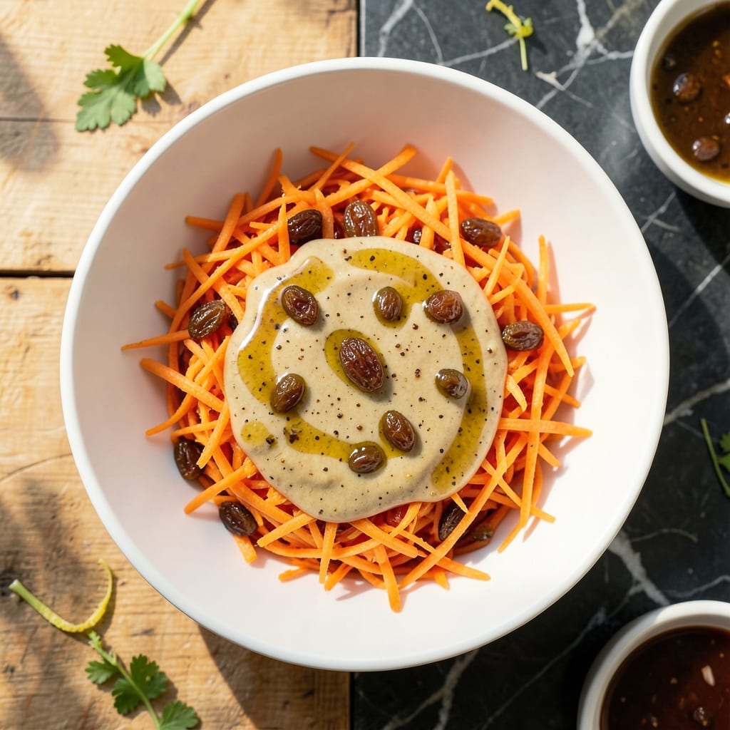 carrot salad dressing recipe with raisins illustration with key details