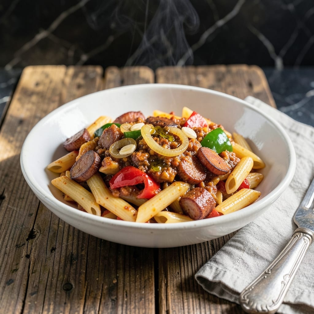 Cajun Pasta Recipe No Cream: Spicy Andouille and Bell Pepper Sauté Cajun Pasta Recipe No Cream: Spicy Andouille and Bell Pepper Sauté