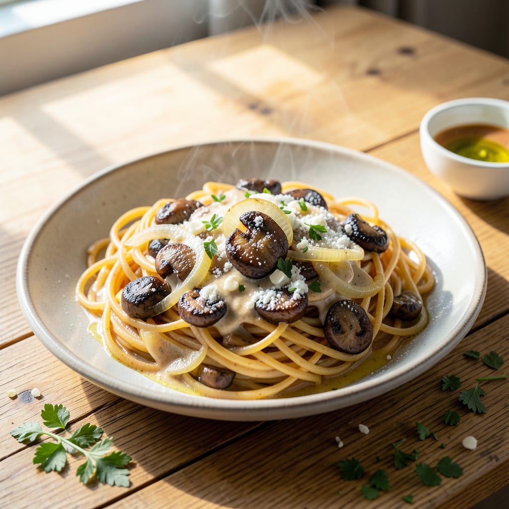 Visual representation of Cheesecake Factory Spaghetti Recipe: Rich Mushroom Sauce Over Al Dente Noodles