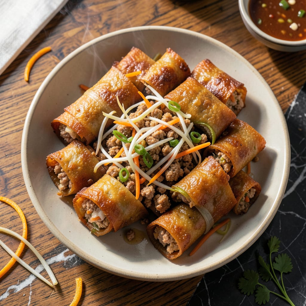 Comprehensive Chicken Egg Roll Recipe Without Cabbage: Crispy Wrappers With Carrot and Bean Sprouts visual reference
