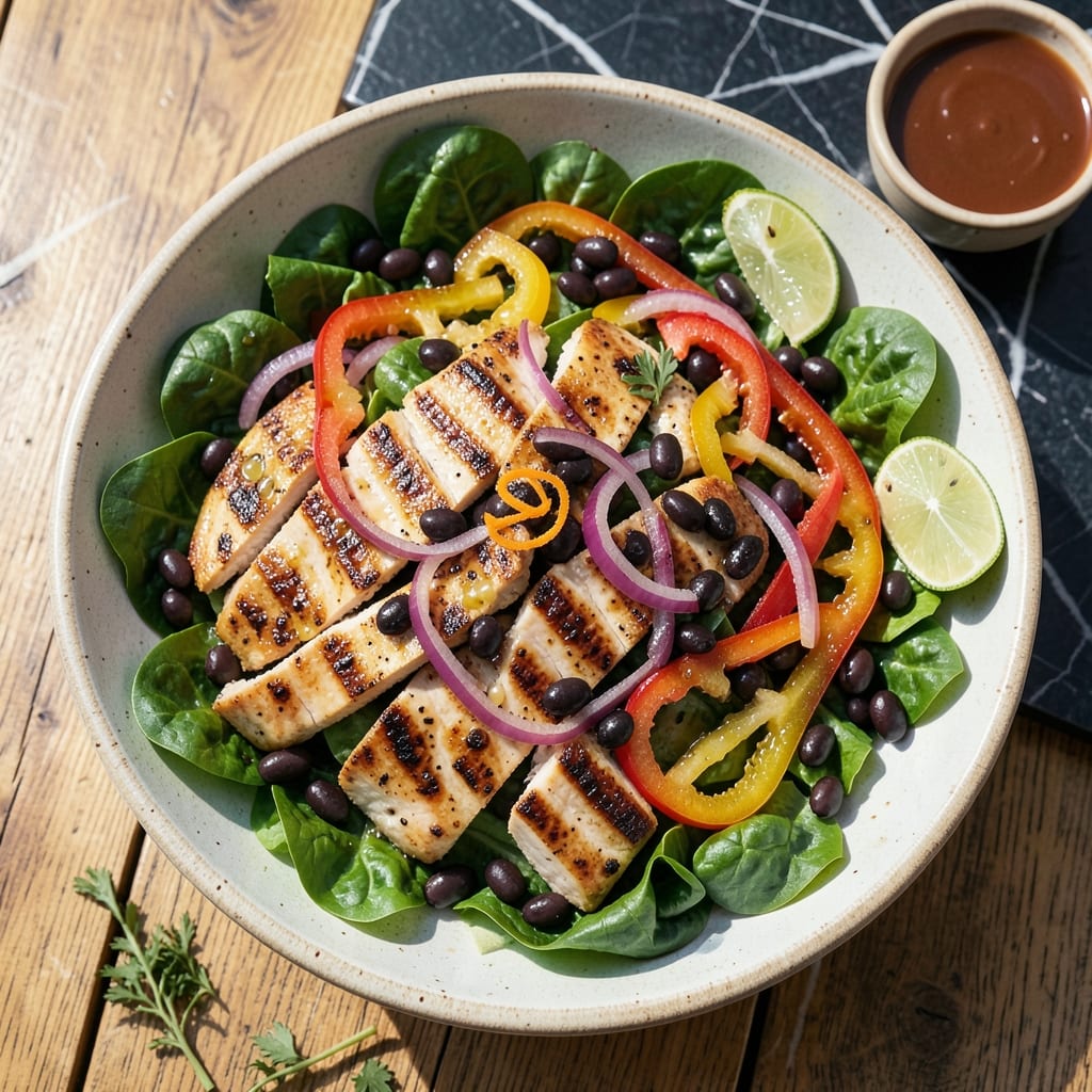 Complete chicken fajita salad recipe with black beans overview image