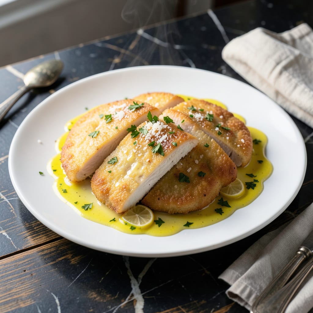 Comprehensive Chicken Francese Maggiano's Recipe: Lemon Butter Sauce With Crispy Cutlets visual reference