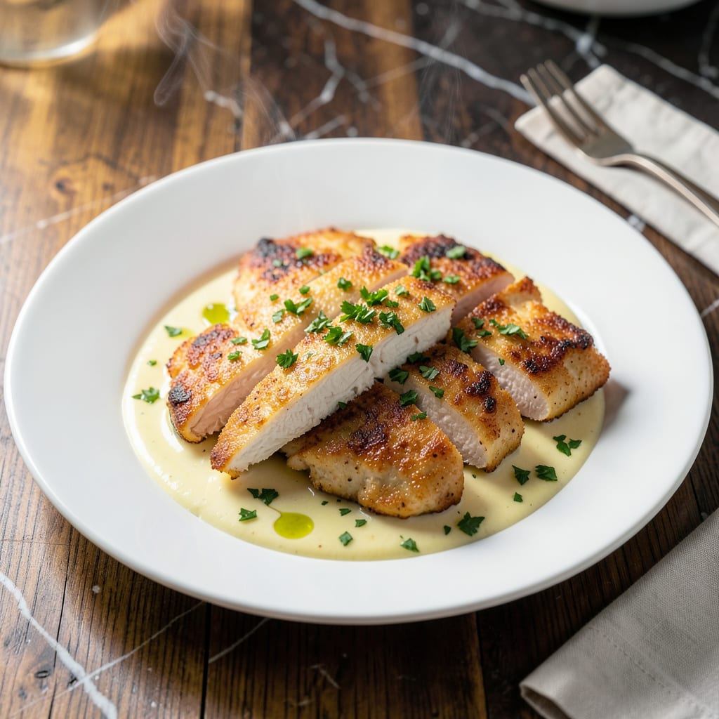 Chicken Francese Recipe Ina Garten: Lemon Butter Sauce With Crispy Cutlets illustration with key details