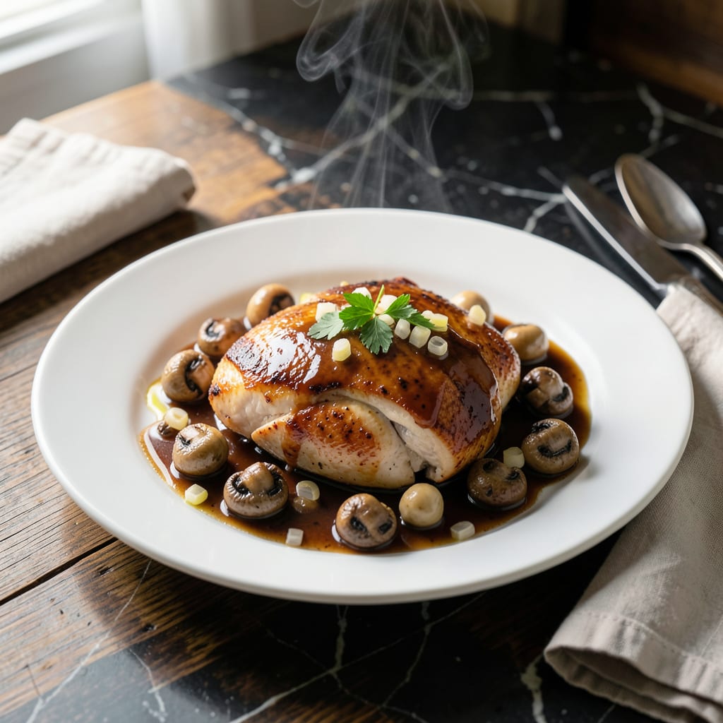 Visual representation of Chicken Madeira Cooper's Hawk Recipe: Wine Infused Mushroom Elegance
