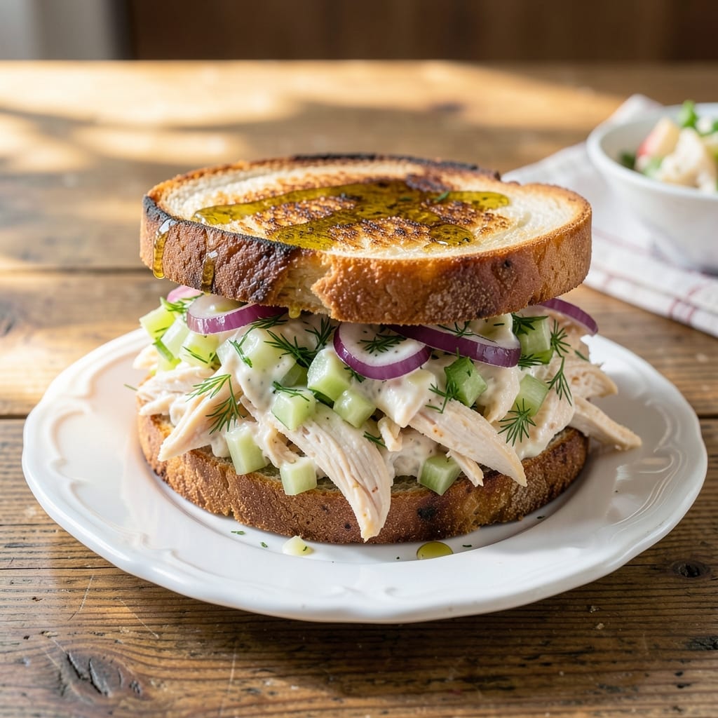 Visual representation of chicken salad sandwich recipe no mayo