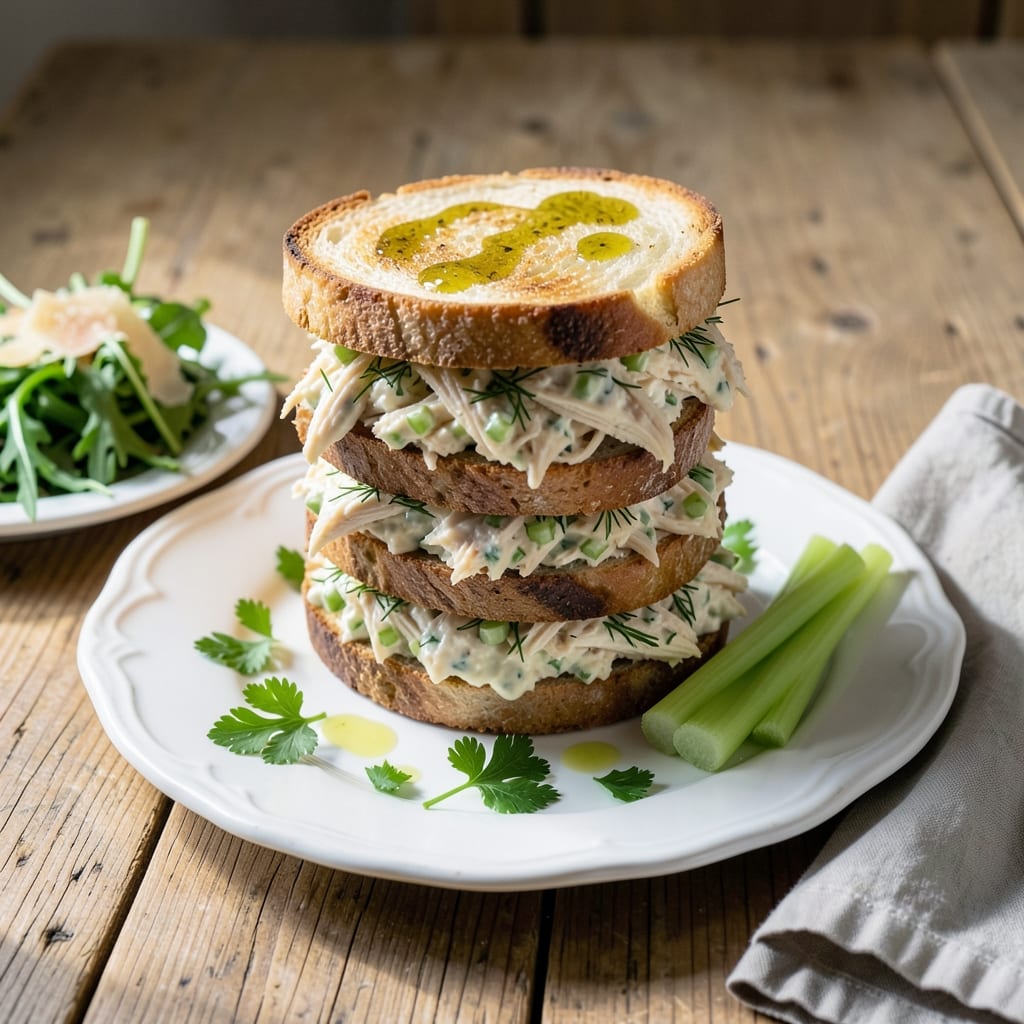 Complete chicken salad sandwich recipe with celery overview image