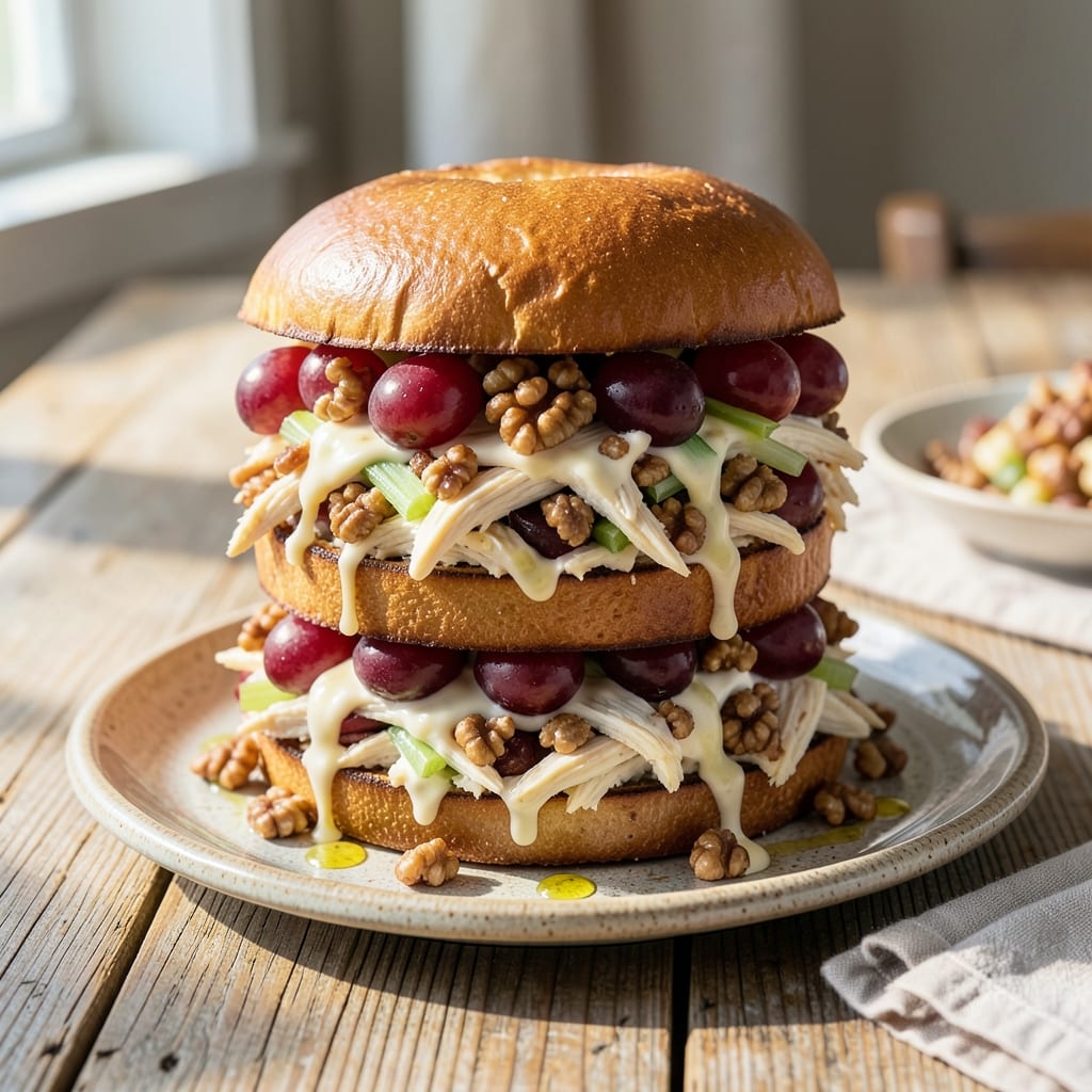 Comprehensive chicken salad sandwich recipe with grapes and walnuts visual reference