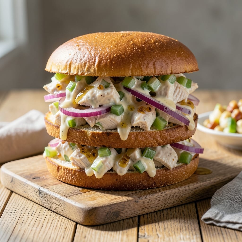 chicken salad sandwich recipe with miracle whip illustration with key details