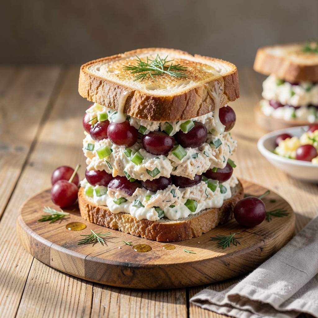 chicken salad sandwich recipe with yogurt illustration with key details