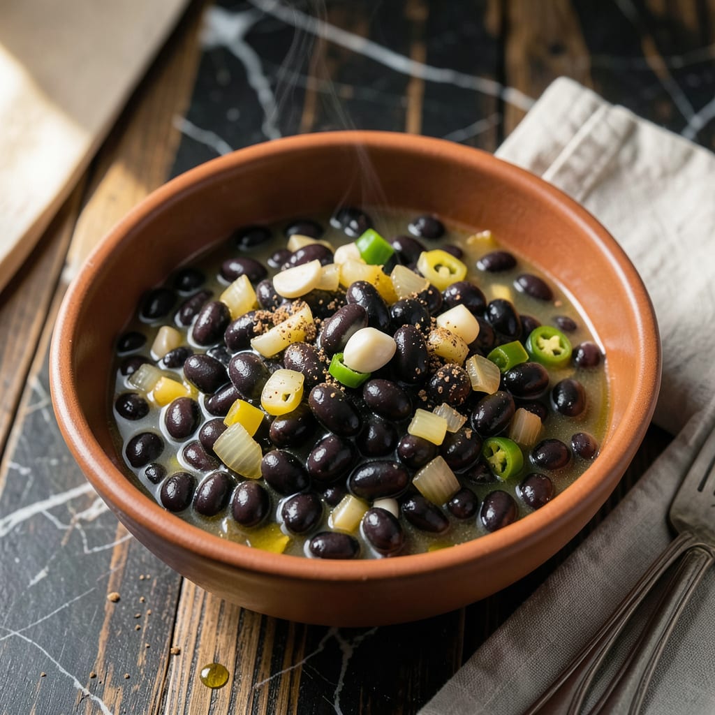 costa vida black beans recipe illustration with key details