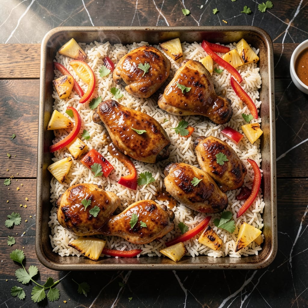 Hawaiian Chicken Sheet Pan Recipe With Rice: Tropical Sweetness and One-Pan Convenience