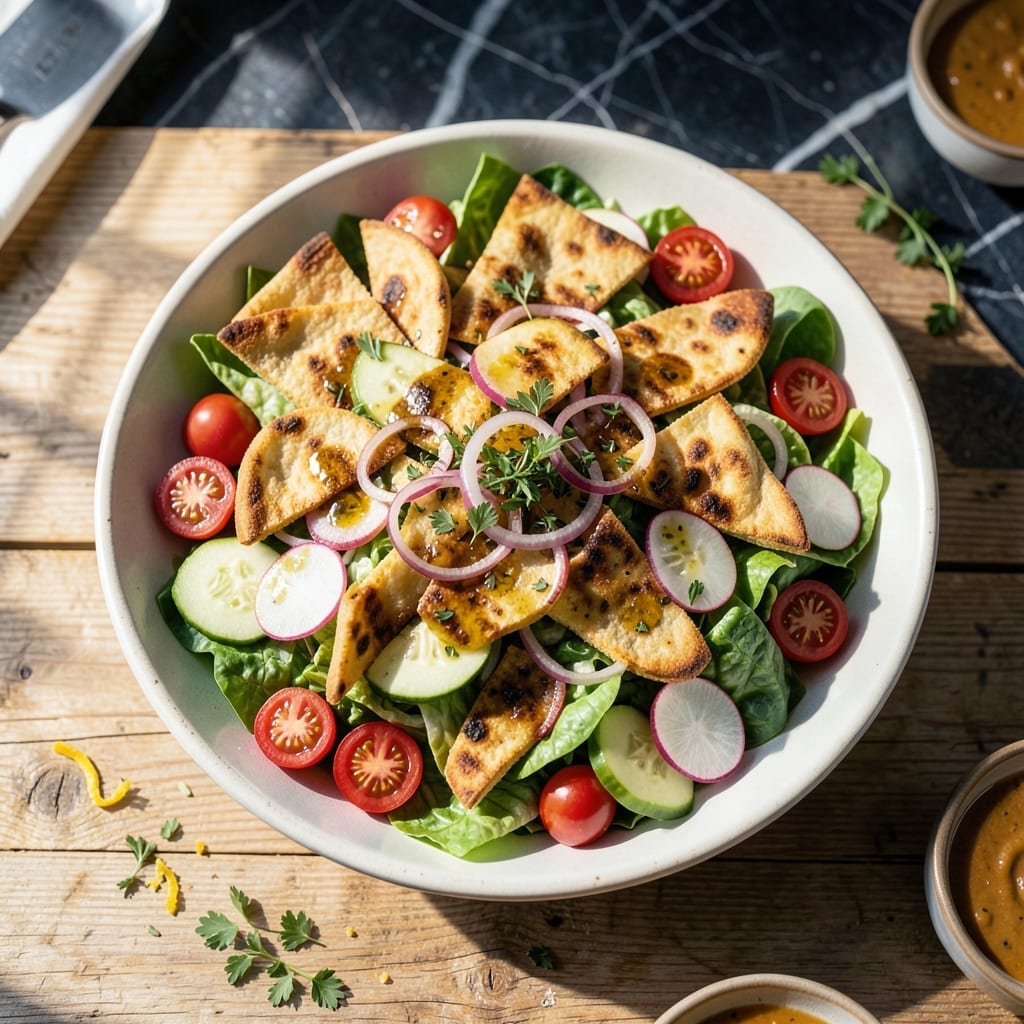 Fattoush Salad Recipe Ingredients: Crispy Pita and Zesty Herb Medley Fattoush Salad Recipe Ingredients: Crispy Pita and Zesty Herb Medley