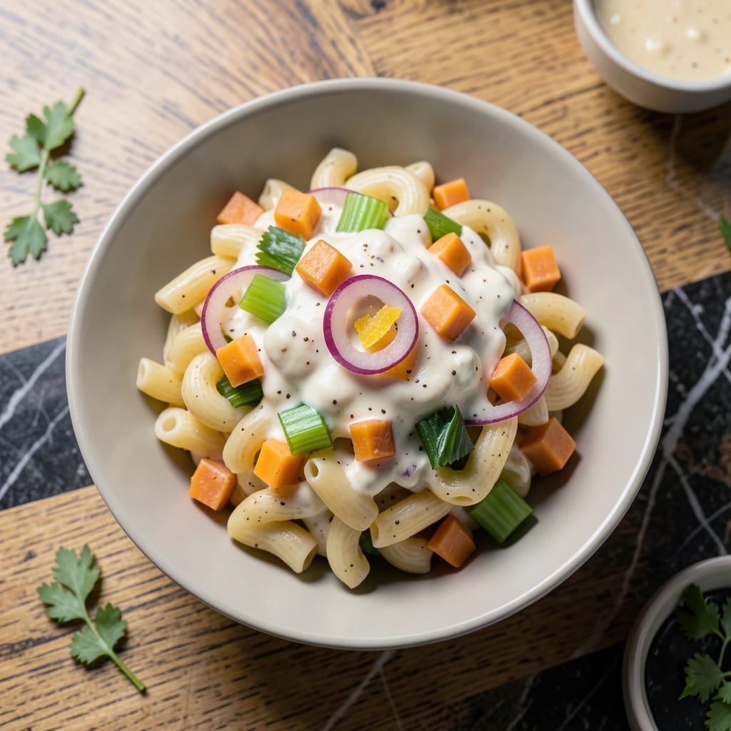 Macaroni Salad Recipe With Cheese Cubes: Creamy Pasta With Sharp Cheddar Bites Macaroni Salad Recipe With Cheese Cubes: Creamy Pasta With Sharp Cheddar Bites