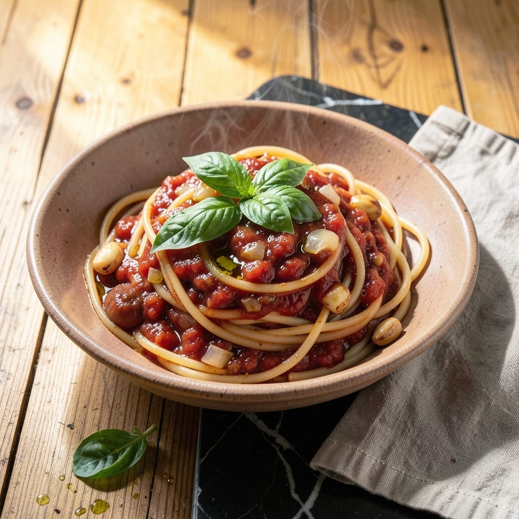 Spaghetti Sauce Recipe With Real Tomatoes: Fresh Basil and Garlic Simmered Richness