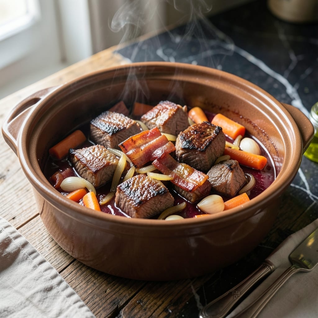 Beef Bourguignon Recipe Slow Cooker Crock Pot: French Stew with Red Wine Depth