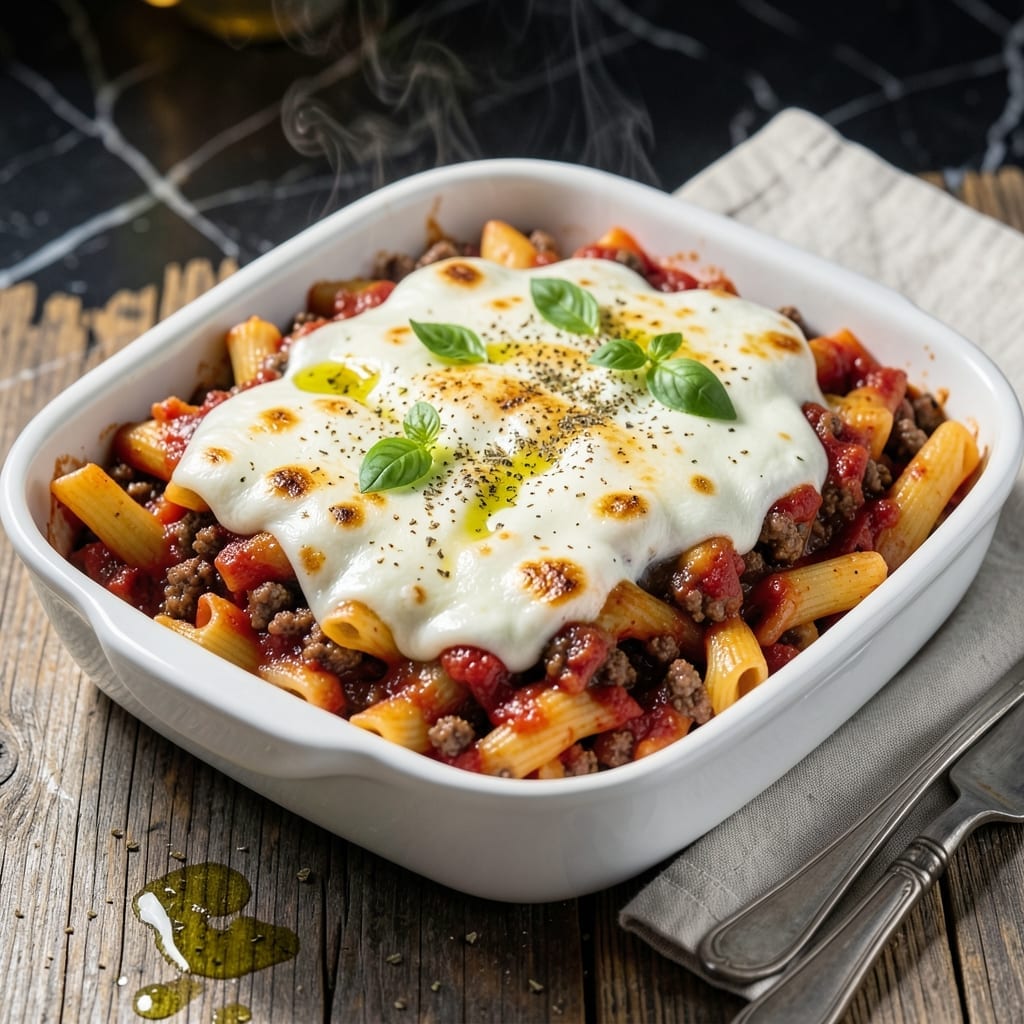 Baked Ziti Recipe With Meat: Layered Cheese and Sauce in One Pan