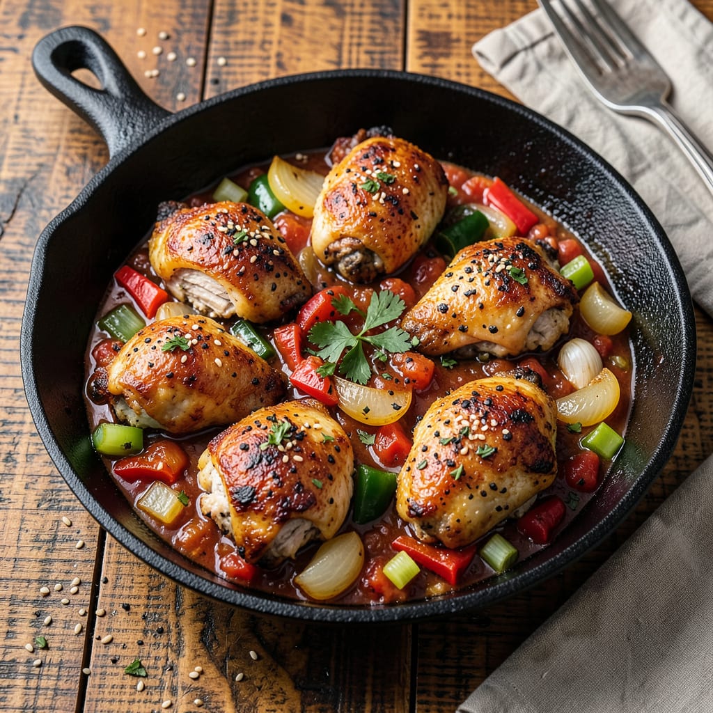 Dooky Chase's Chicken Cacciatore Recipe: Creole Infused Tomato Braise With Bell Peppers illustration with key details