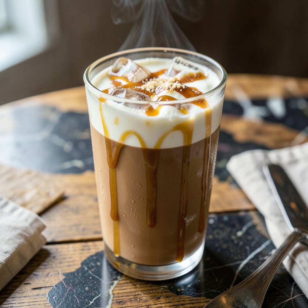 Dunkin Caramel Craze Latte Recipe: Homemade Coffeehouse Indulgence illustration with key details