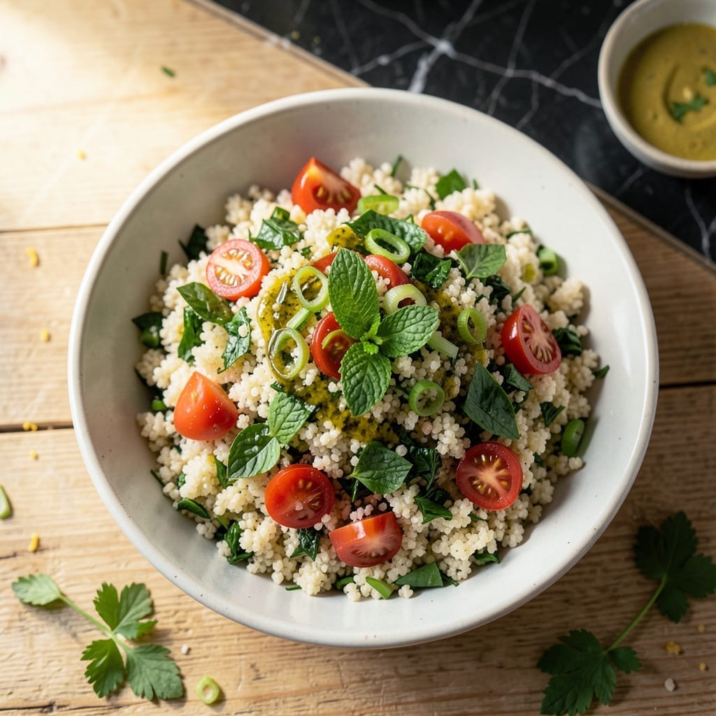 Recipe For Tabbouleh Salad With Couscous: Bright Parsley And Mint Medley