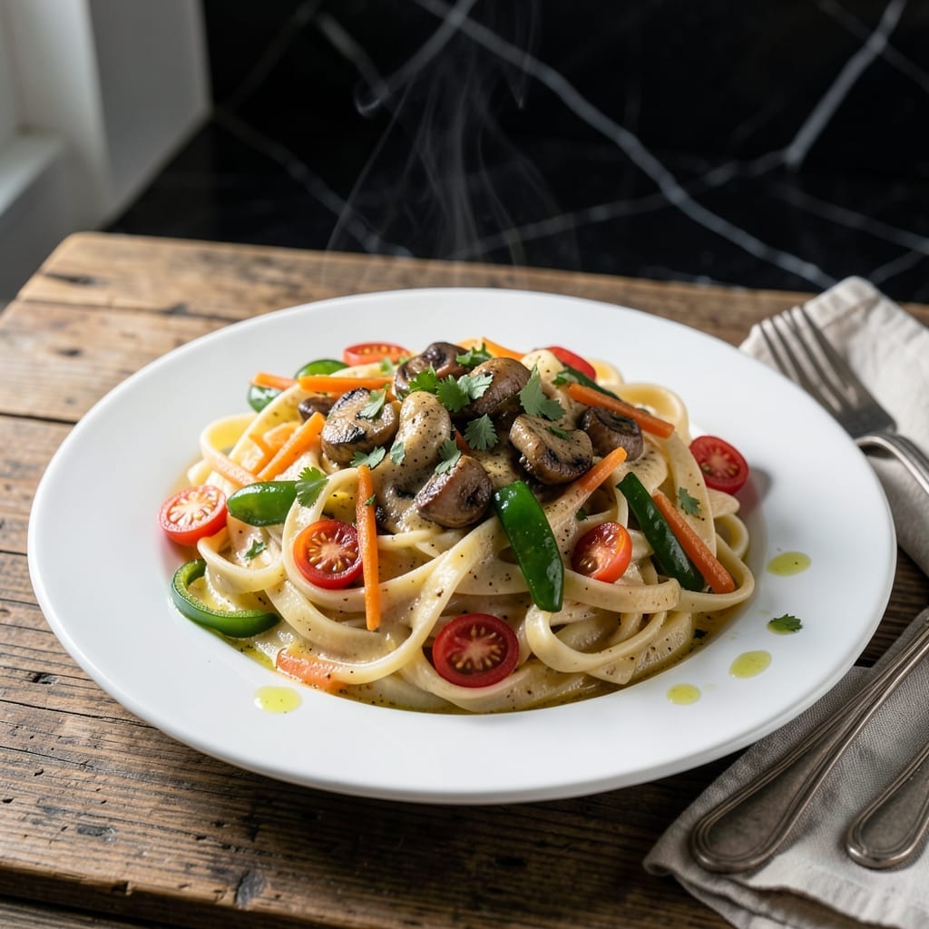 Veg Alfredo Pasta Recipe Indian Style: Spiced Cream Sauce With Garden Veggies Veg Alfredo Pasta Recipe Indian Style: Spiced Cream Sauce With Garden Veggies