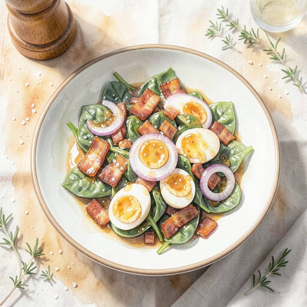 Recipe for Hot Bacon Spinach Salad: Smoky Crunch With Warm Dressing
